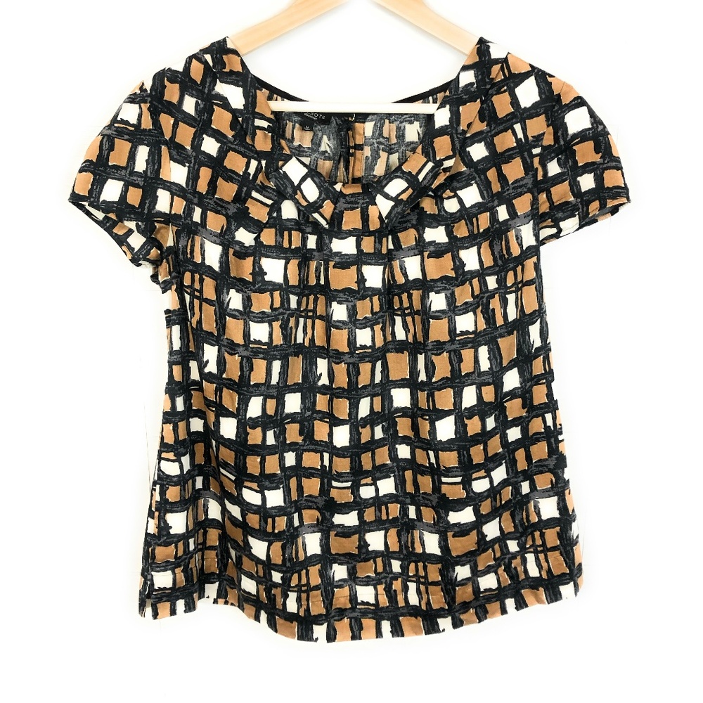 Talbots Button Back Pleated Neckline Short Sleeve